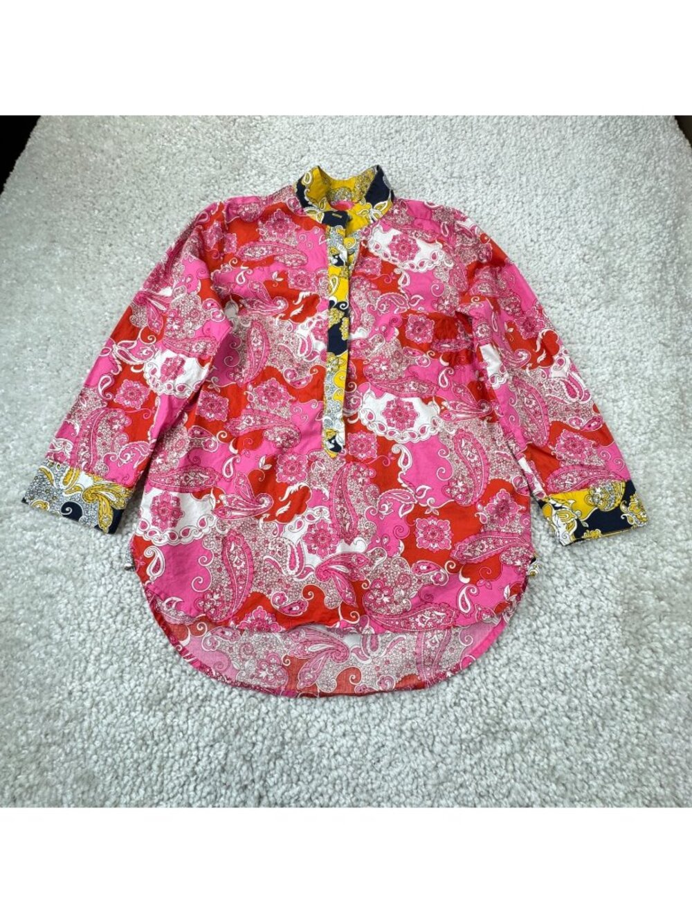J. Crew Band Collar Paisley Cotton Poplin Tunic Top Womens XS